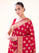 Dark Pink Booti Katan Silk Uppada Handloom Banarasi Saree