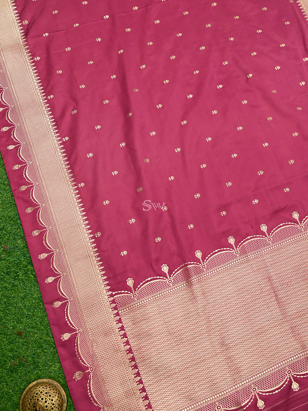 Dark Magenta Booti Satin Silk Handloom Banarasi Saree