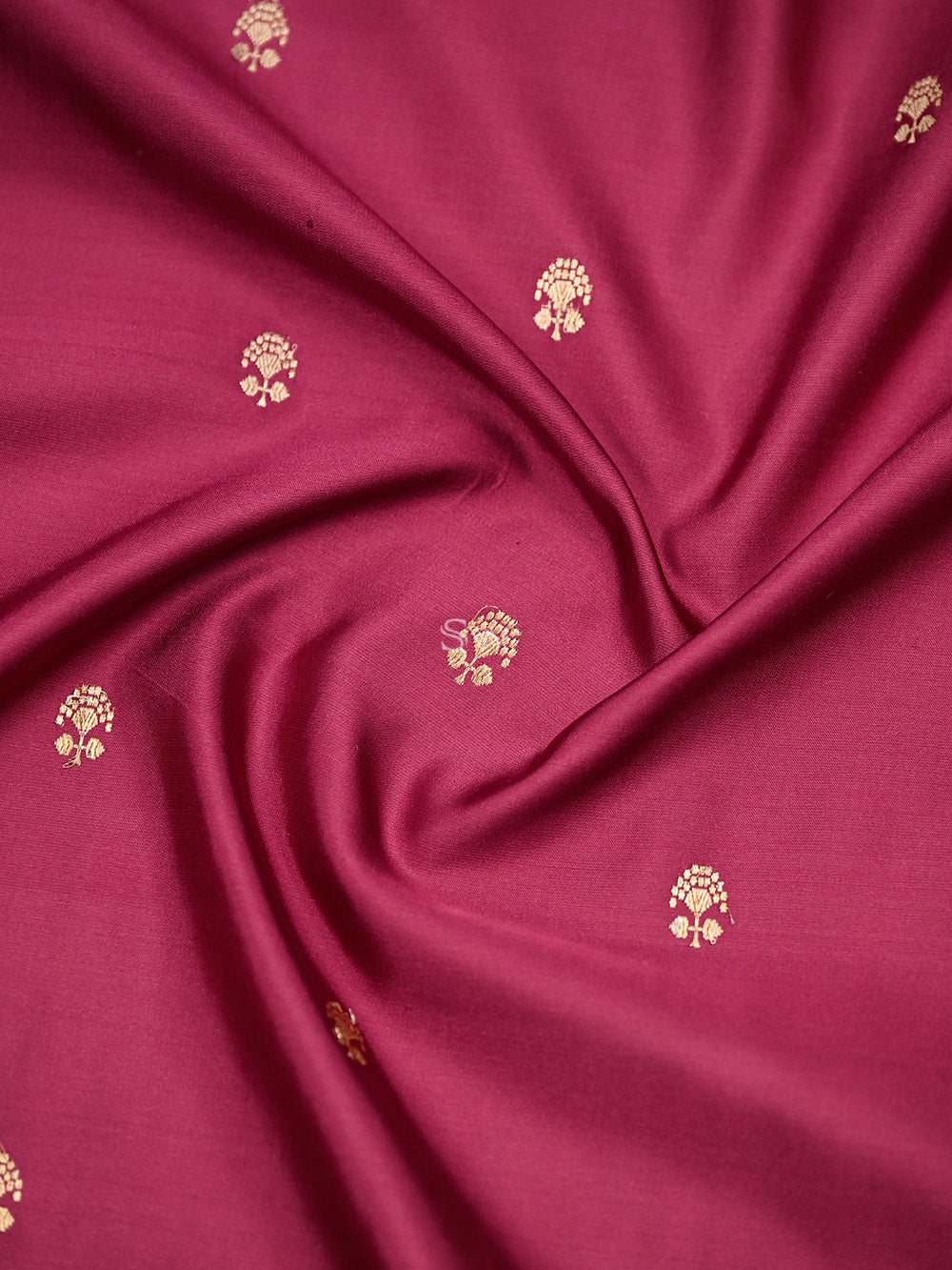 Dark Magenta Booti Satin Silk Handloom Banarasi Saree