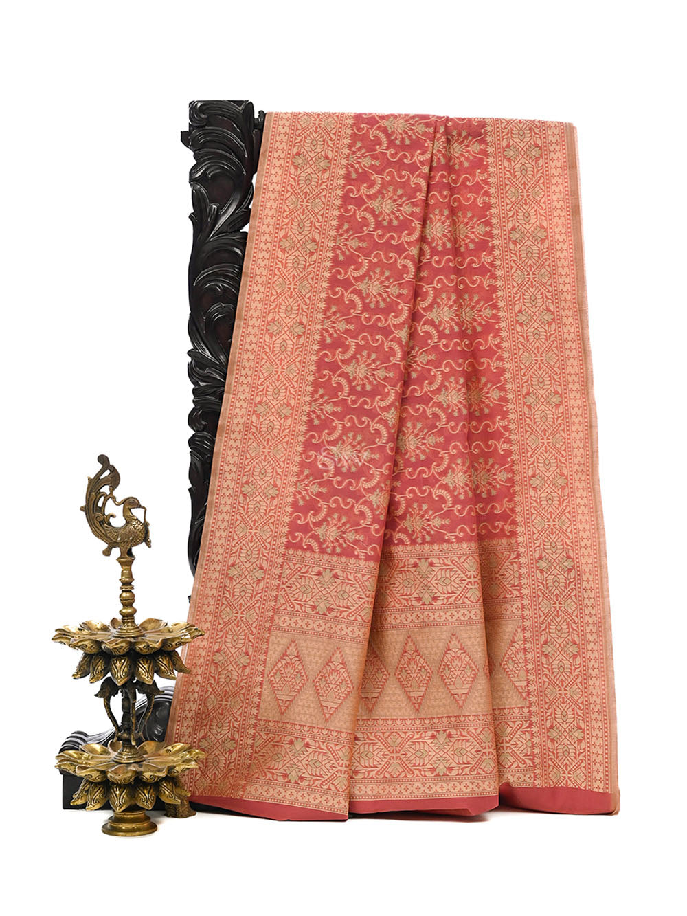 Pink Meenakari Jaal Cotton Silk Handloom Banarasi Saree - Sacred Weaves