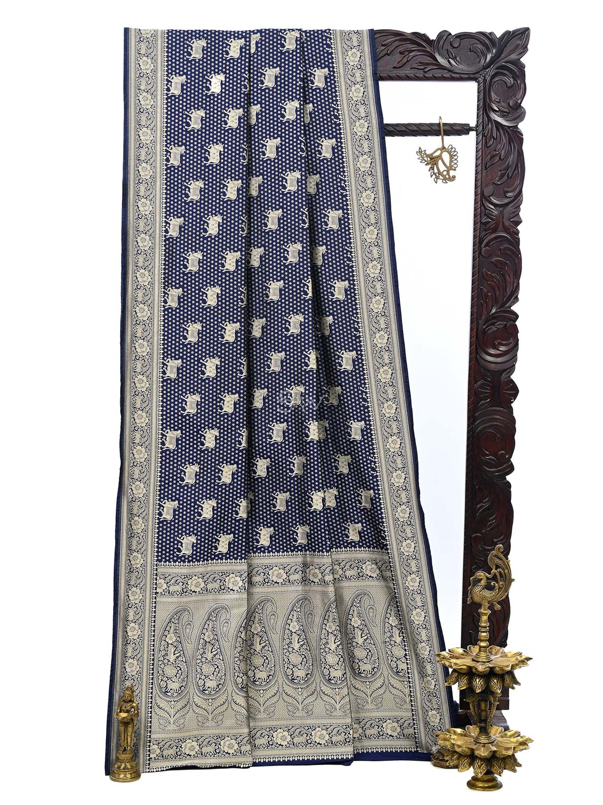 Blue Shikargah Katan Silk Handloom Banarasi Saree