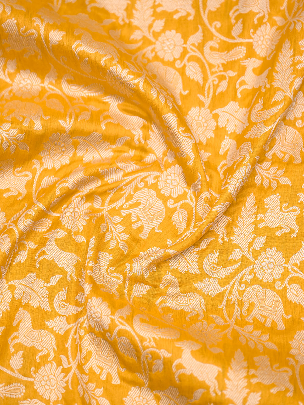 Yellow Shikargah Brocade Katan Silk Handloom Banarasi Saree - Gift Box - Sacred Weaves