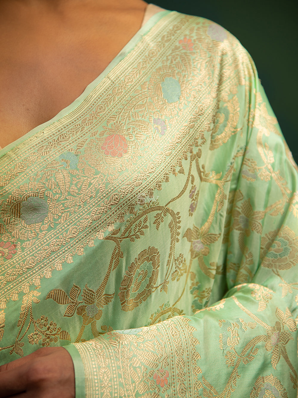 Pista Green Meenakari Katan Silk Handloom Banarasi Saree - Sacred Weaves