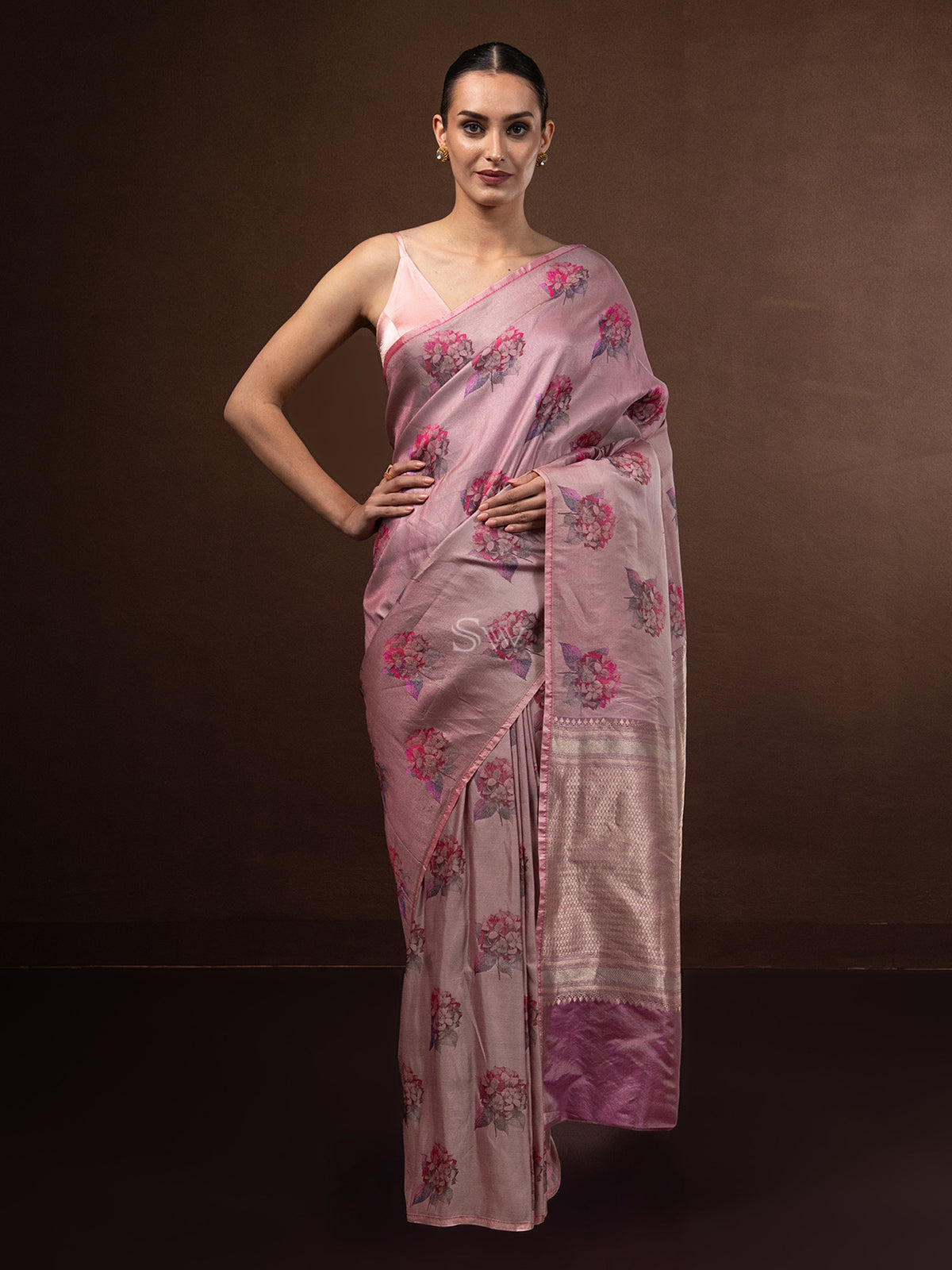 Pastel Pink Tissue Katan Silk Handloom Banarasi Saree - Sacred Weaves