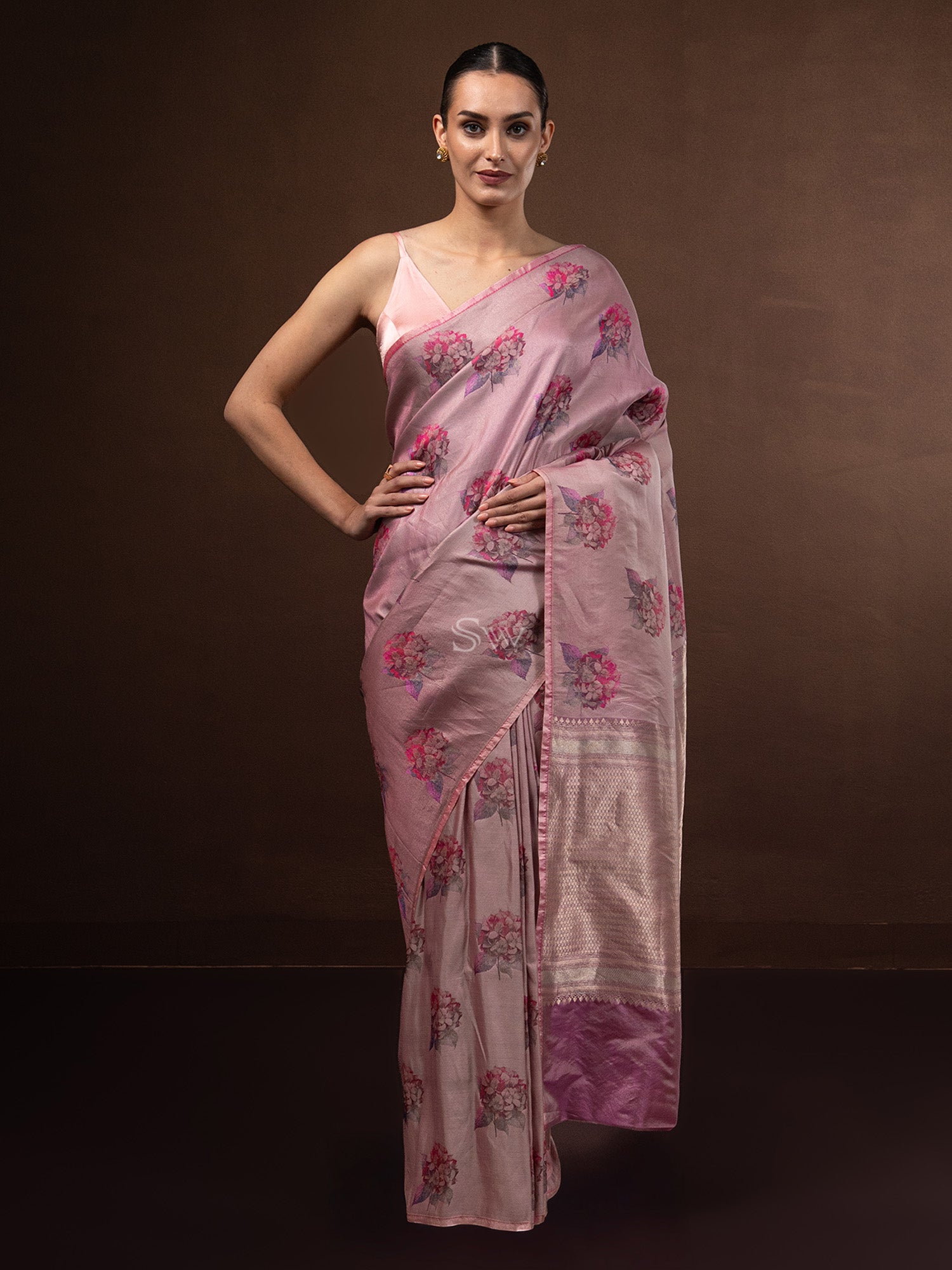 Pastel Pink Tissue Katan Silk Handloom Banarasi Saree - Sacred Weaves
