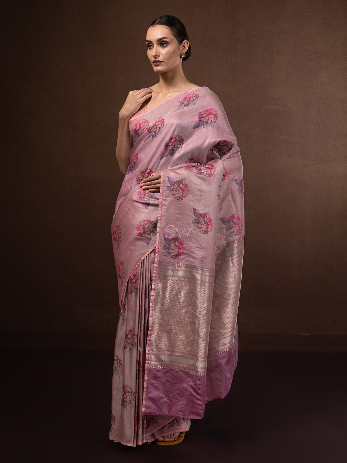 Pastel Pink Tissue Katan Silk Handloom Banarasi Saree - Sacred Weaves