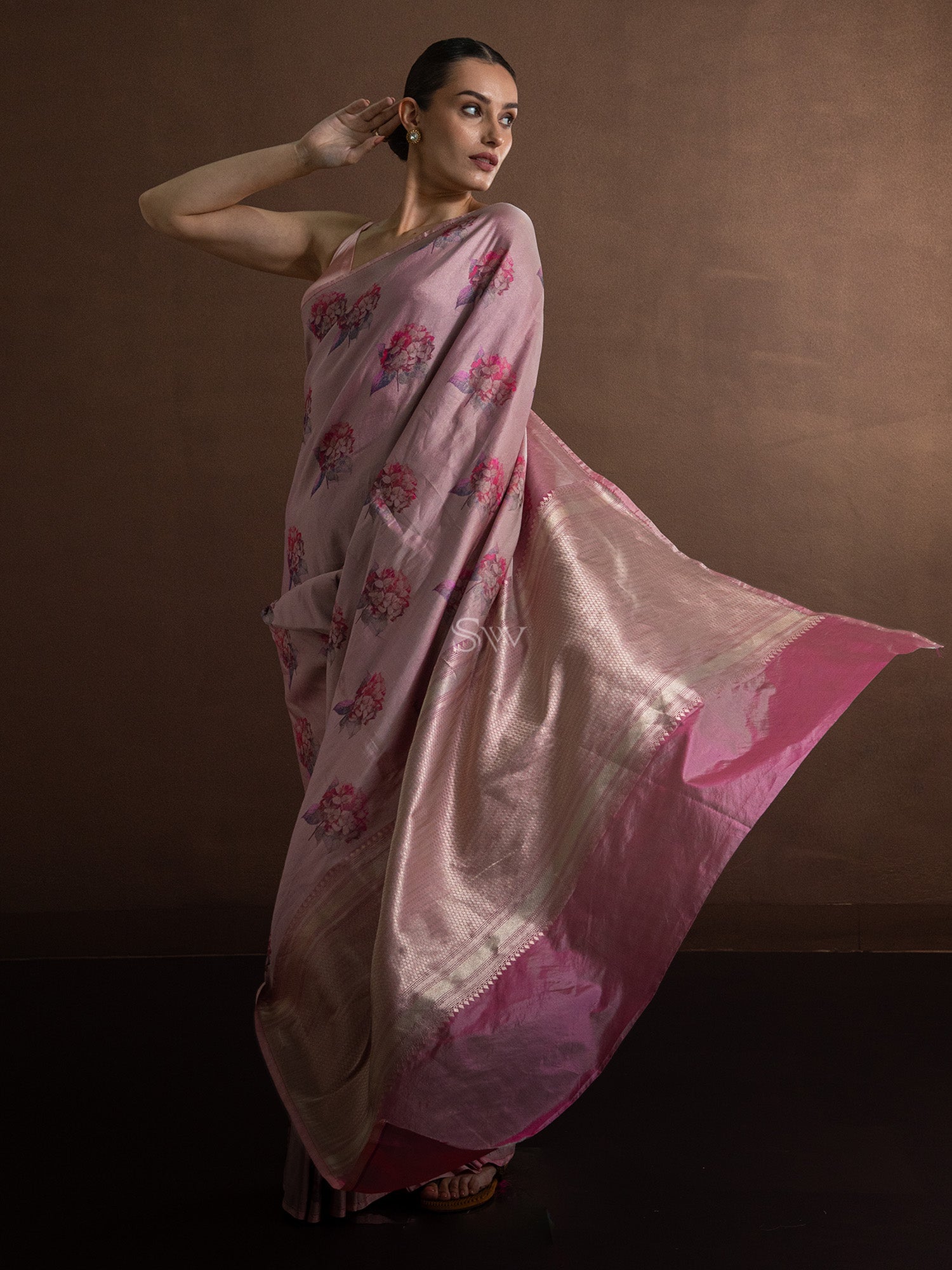Pastel Pink Tissue Katan Silk Handloom Banarasi Saree - Sacred Weaves