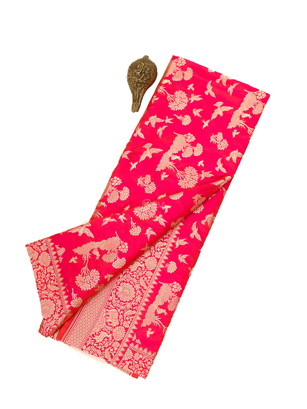 Pink Orange Shikargah Katan Silk Handloom Banarasi Saree