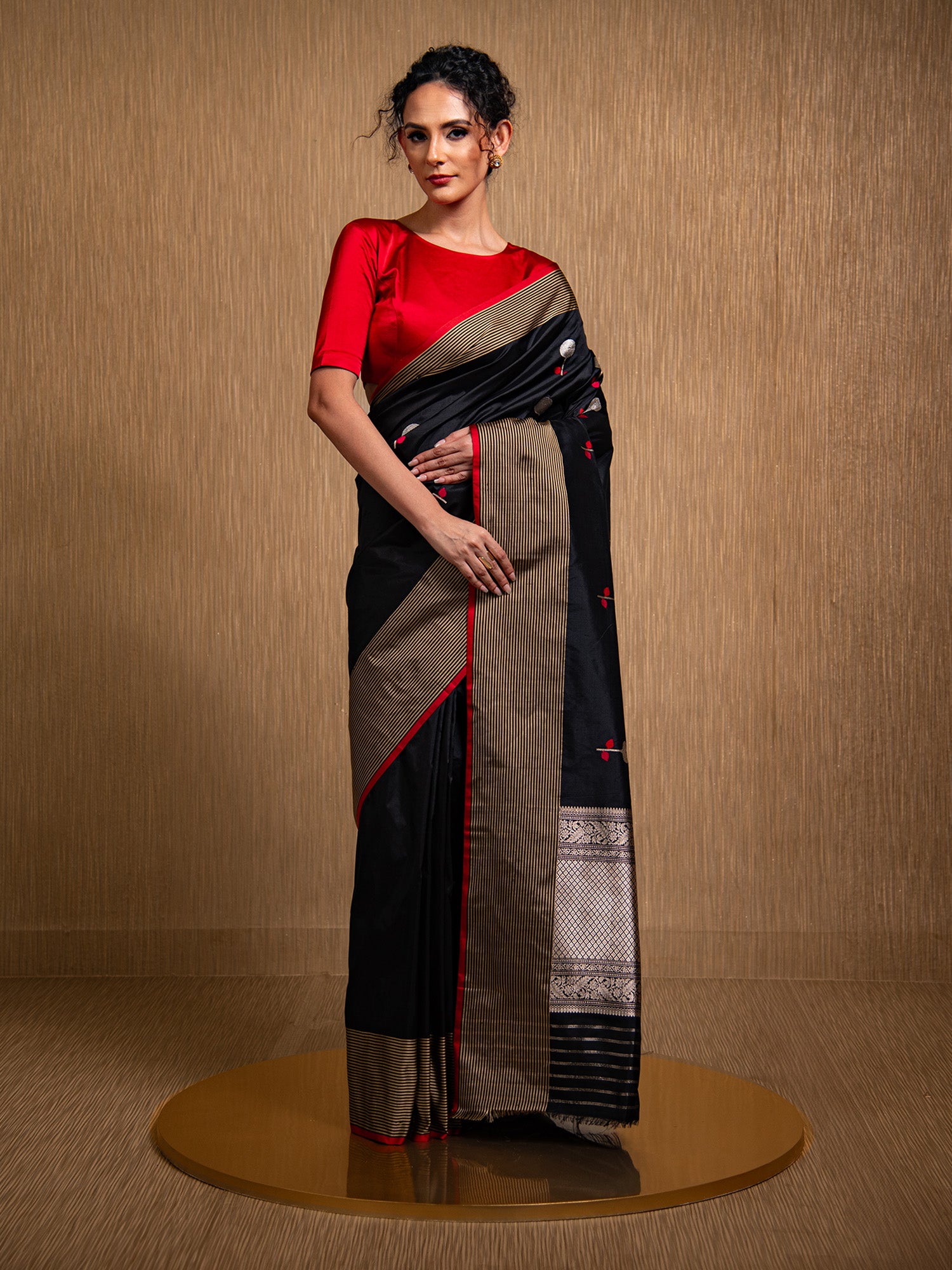 Black Meenakari Katan Silk Handloom Banarasi Saree - Sacred Weaves