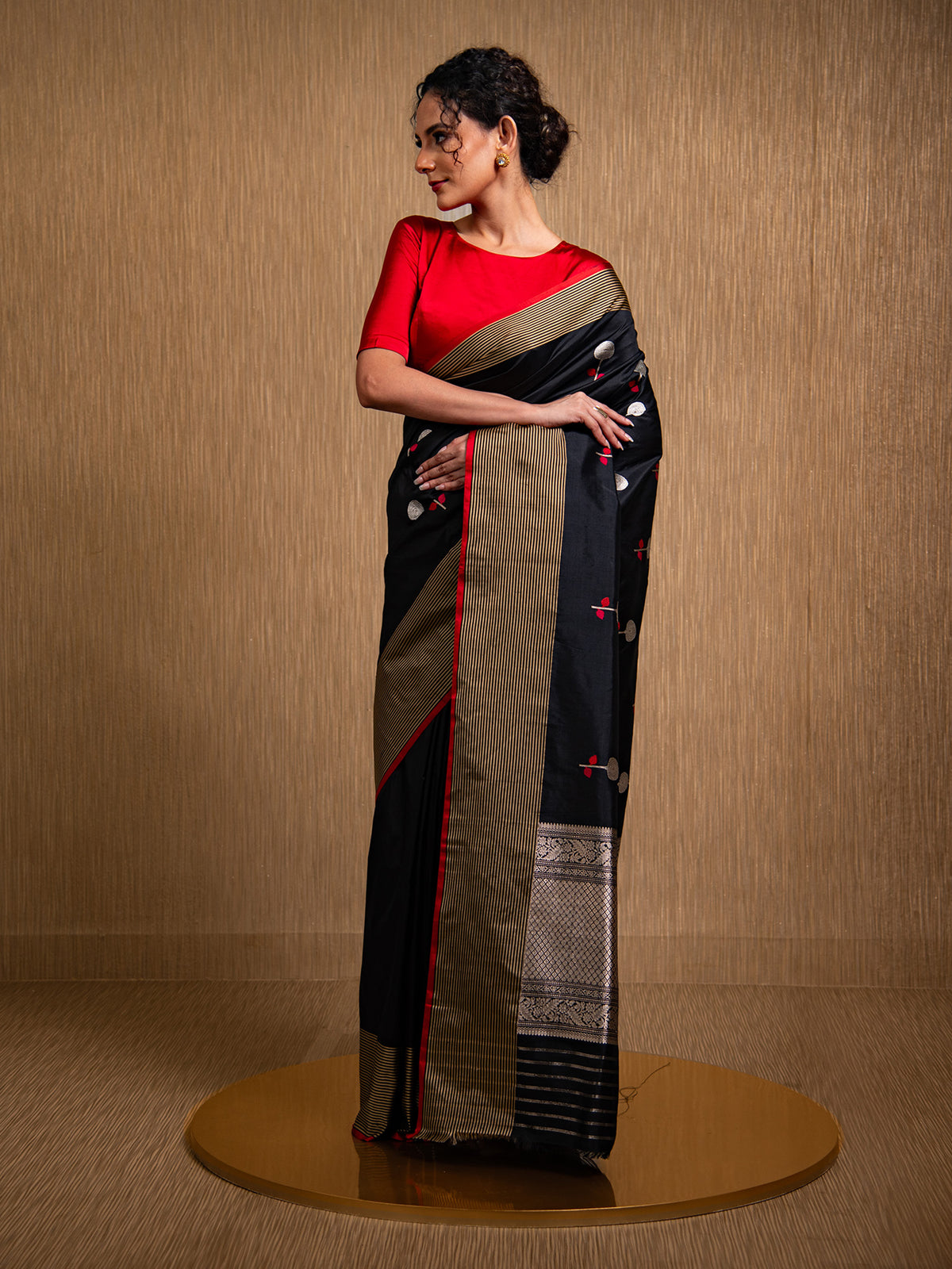 Black Meenakari Katan Silk Handloom Banarasi Saree - Sacred Weaves