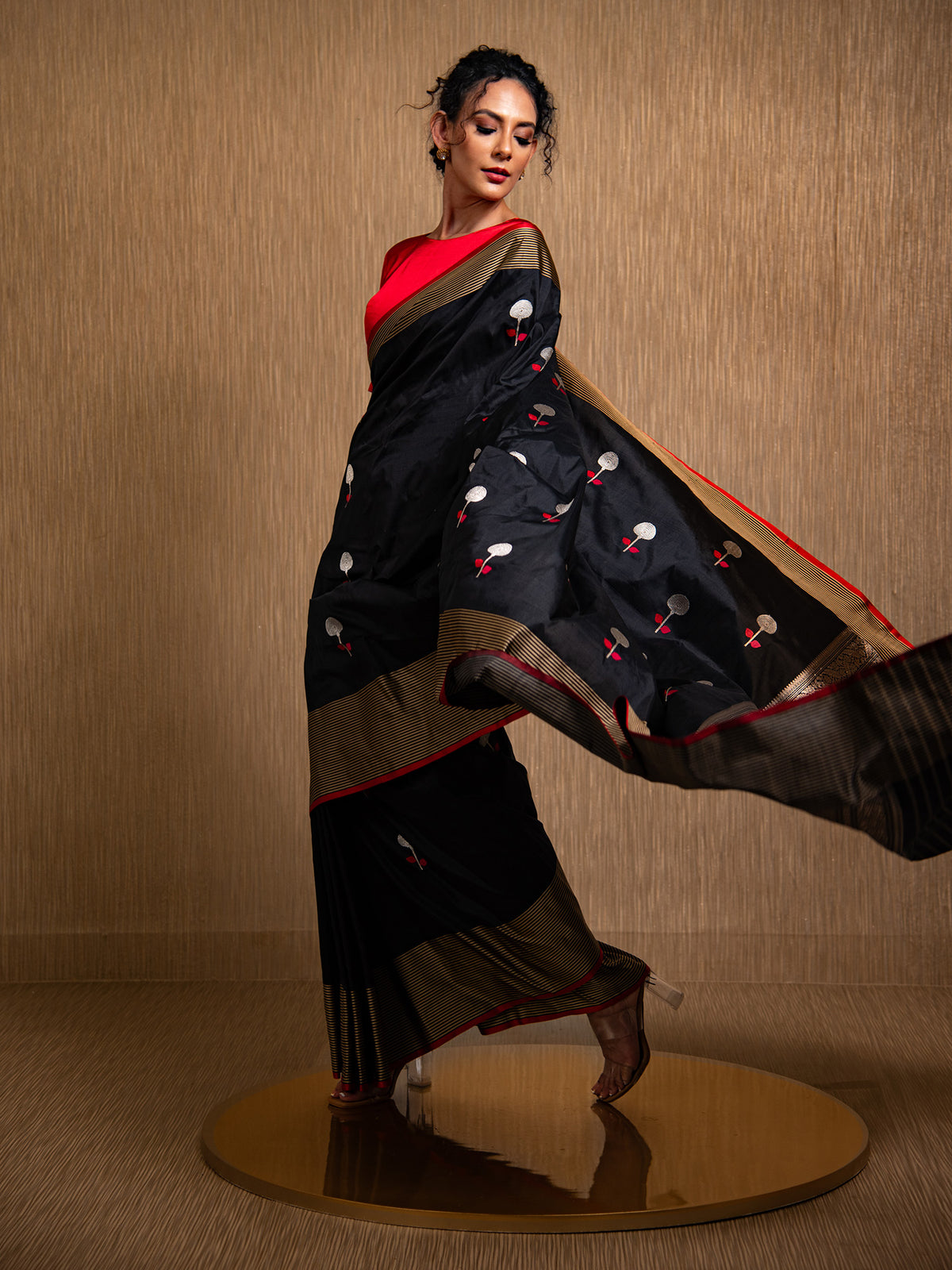 Black Meenakari Katan Silk Handloom Banarasi Saree - Sacred Weaves
