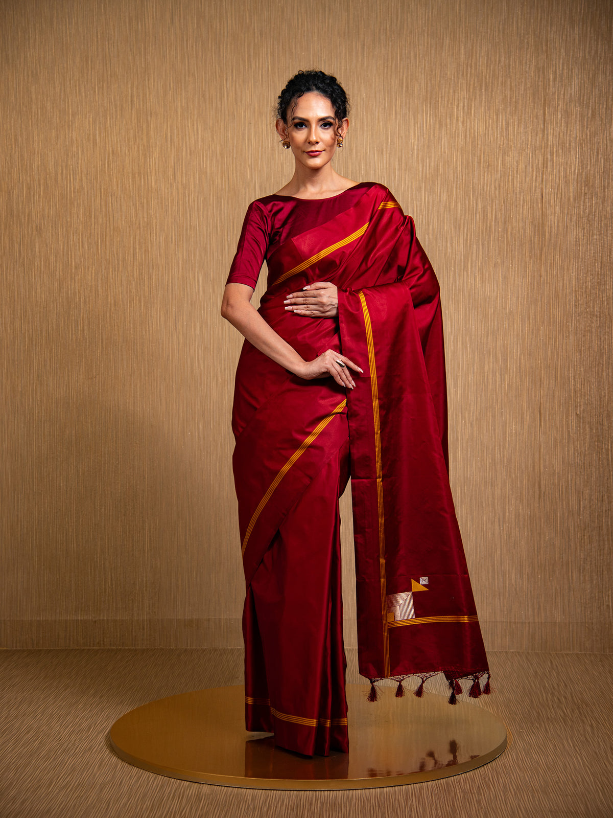 Dark Maroon Konia Satin Silk Handloom Banarasi Saree