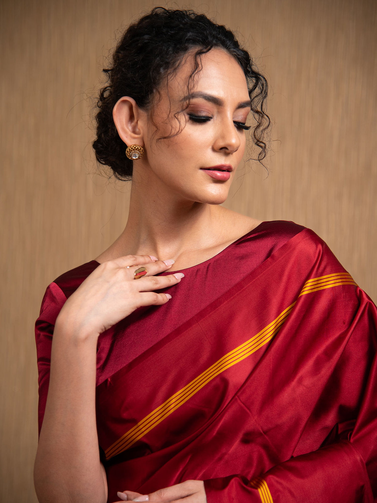 Dark Maroon Konia Satin Silk Handloom Banarasi Saree