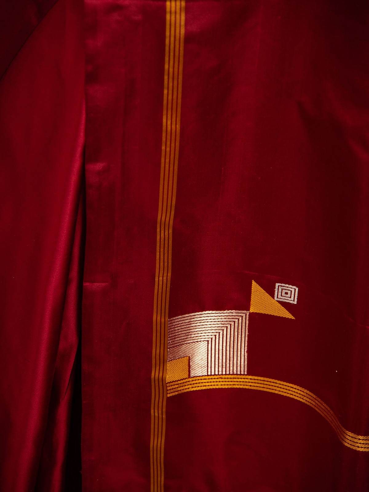 Dark Maroon Konia Satin Silk Handloom Banarasi Saree