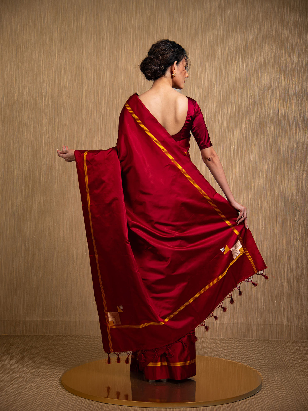 Dark Maroon Konia Satin Silk Handloom Banarasi Saree