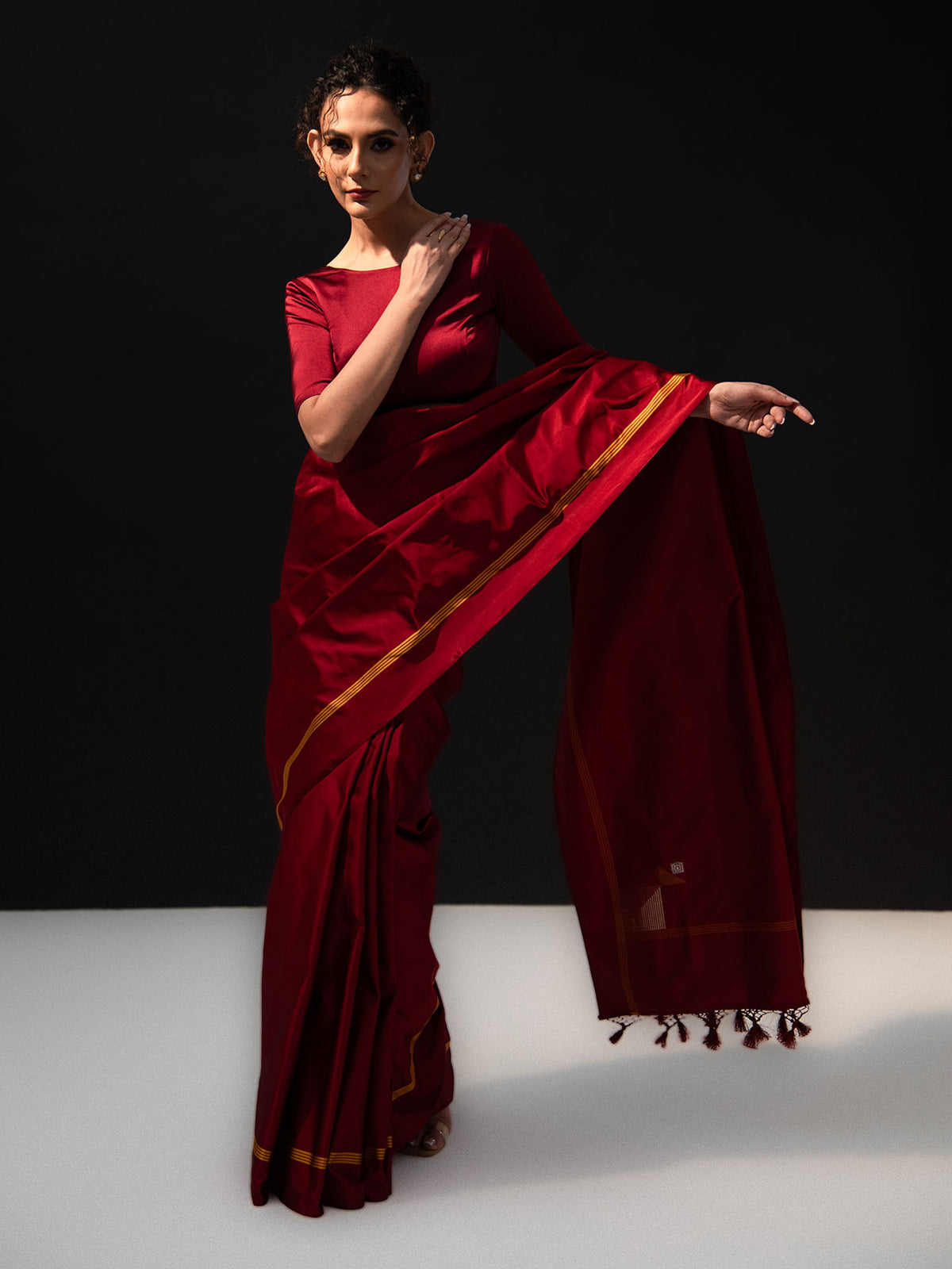 Dark Maroon Konia Satin Silk Handloom Banarasi Saree