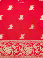 Pink Orange Shikargah Satin Silk Handloom Banarasi Saree
