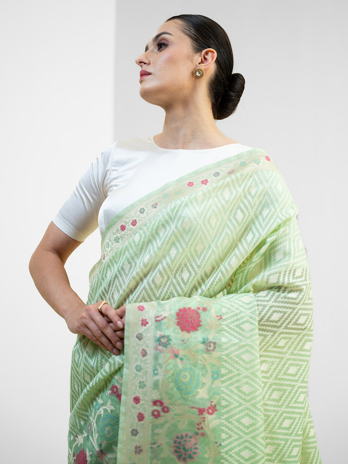 Pista Green Jaal Organza Handloom Banarasi Saree - Sacred Weaves