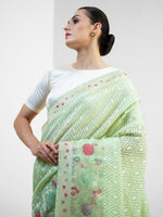 Pista Green Jaal Organza Handloom Banarasi Saree - Sacred Weaves