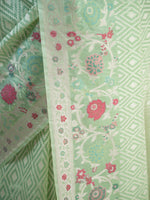 Pista Green Jaal Organza Handloom Banarasi Saree - Sacred Weaves
