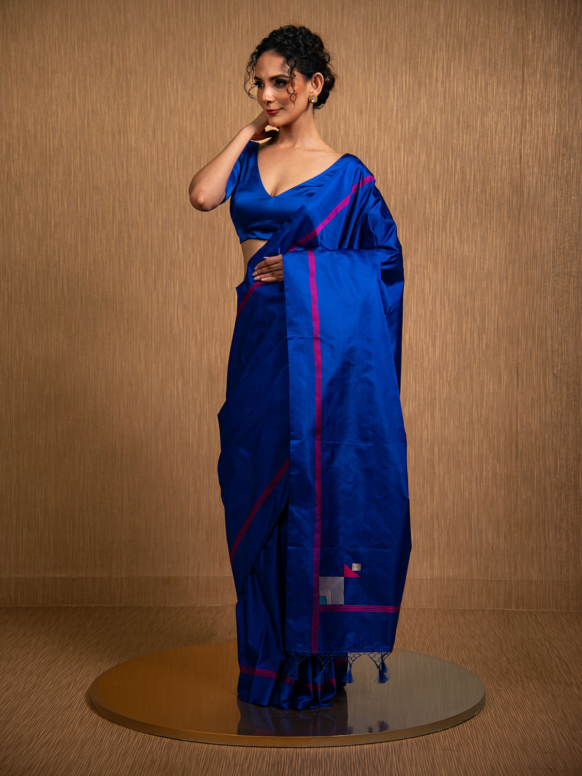 Royal Blue Konia Satin Silk Handloom Banarasi Saree