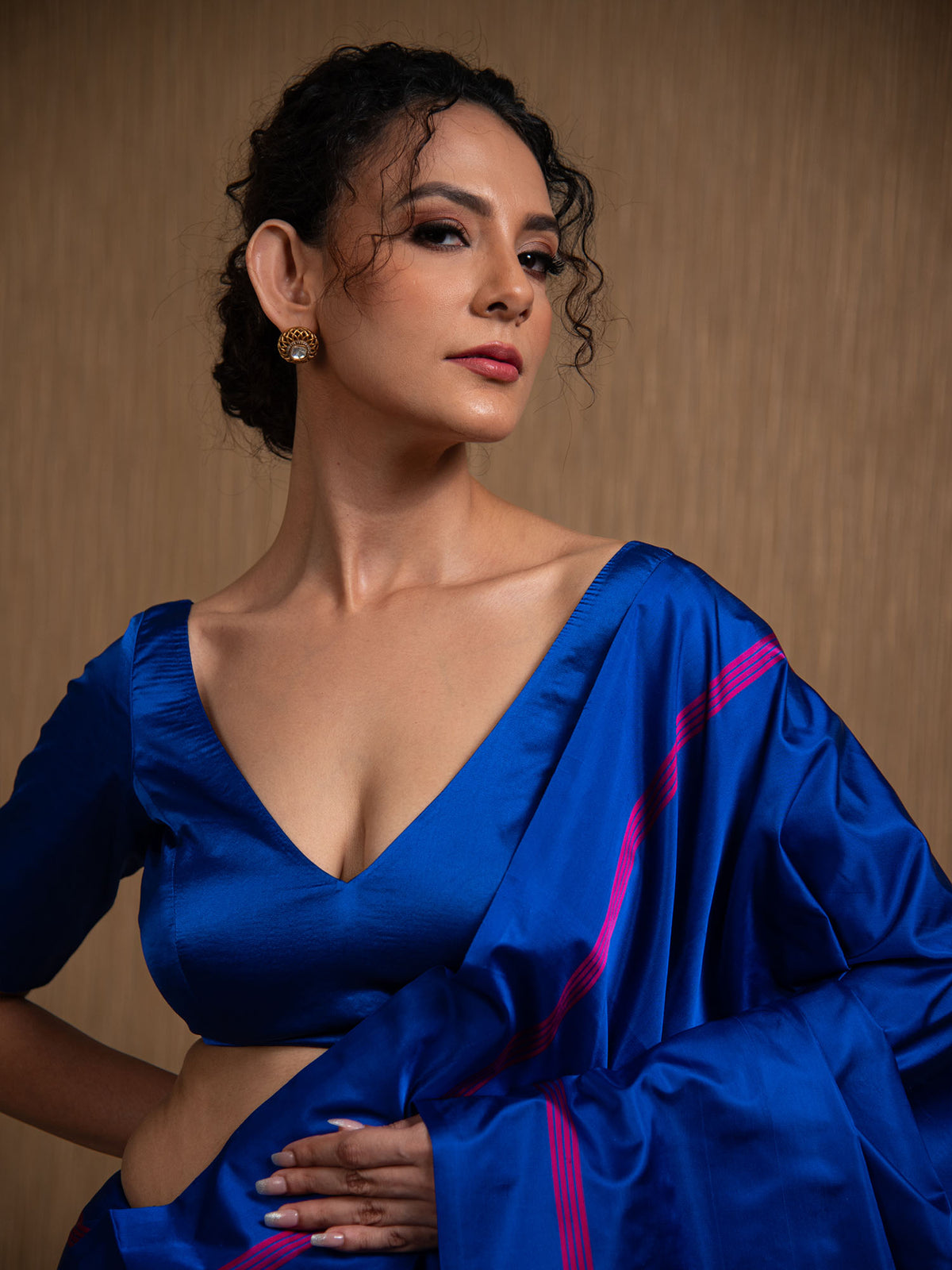 Royal Blue Konia Satin Silk Handloom Banarasi Saree