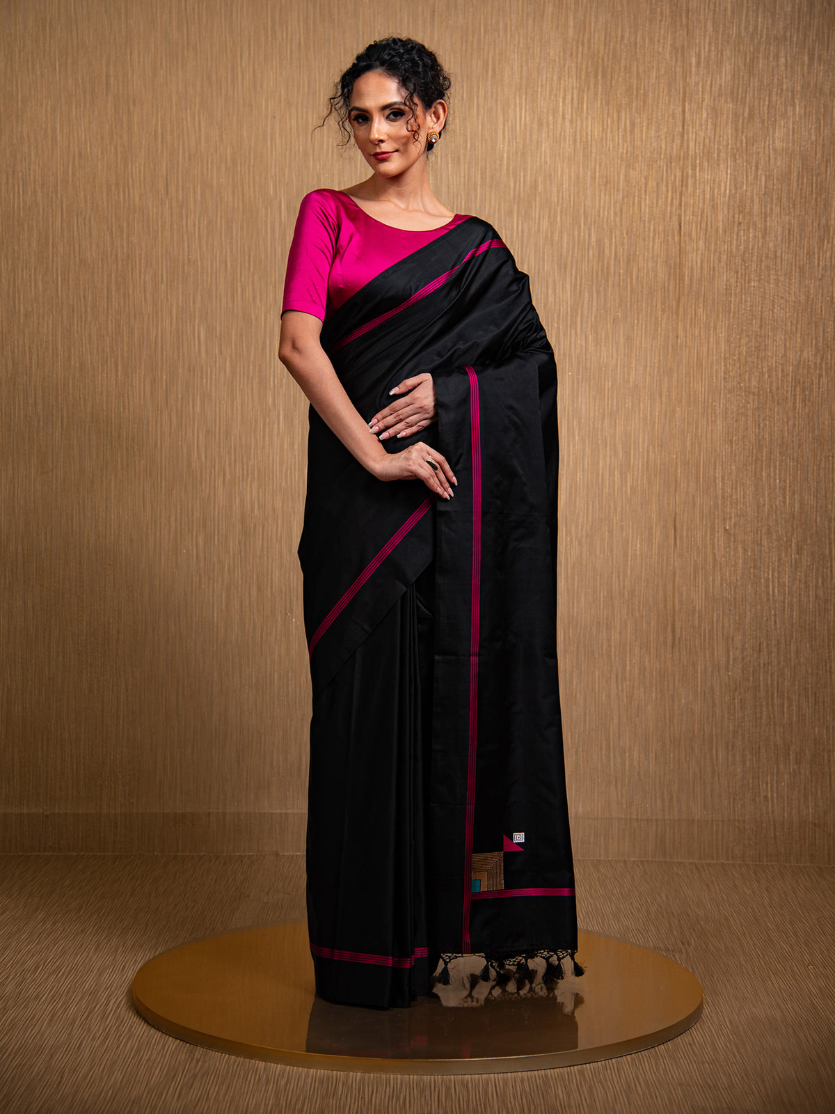 Black Konia Satin Silk Handloom Banarasi Saree