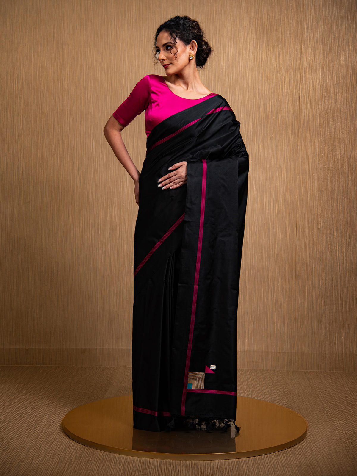 Black Konia Satin Silk Handloom Banarasi Saree