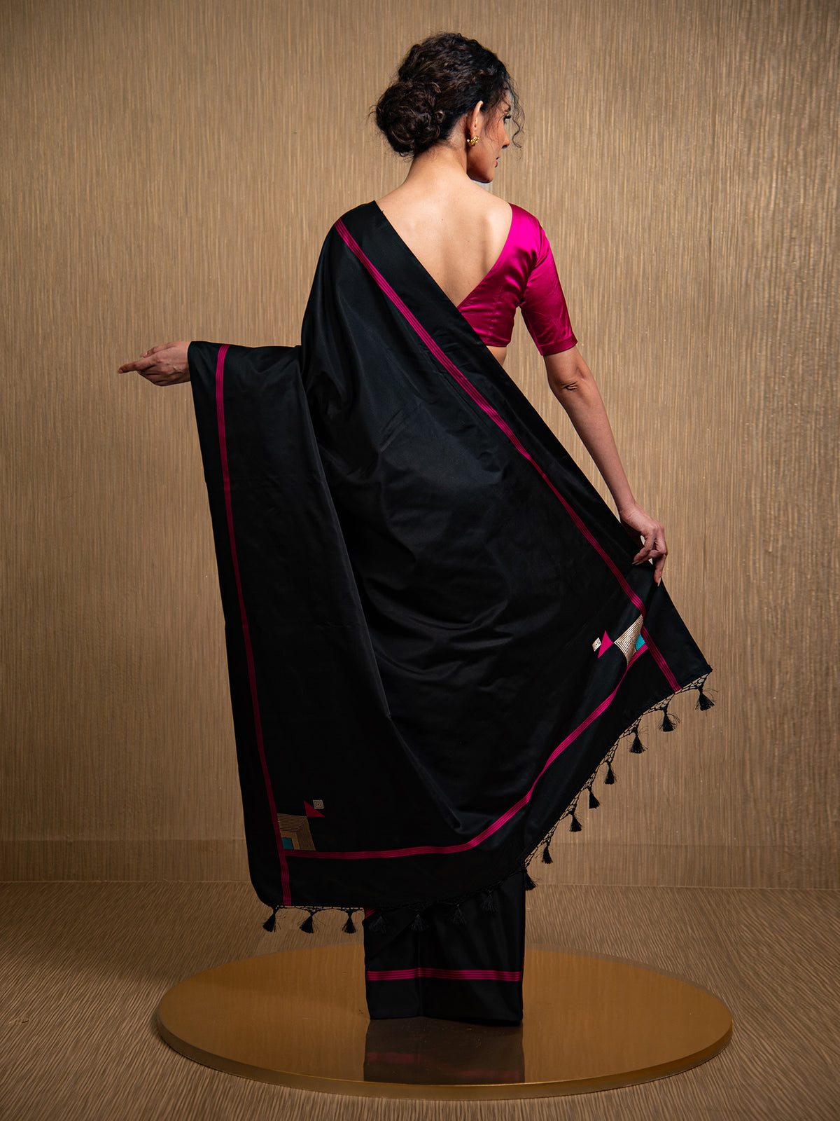 Black Konia Satin Silk Handloom Banarasi Saree