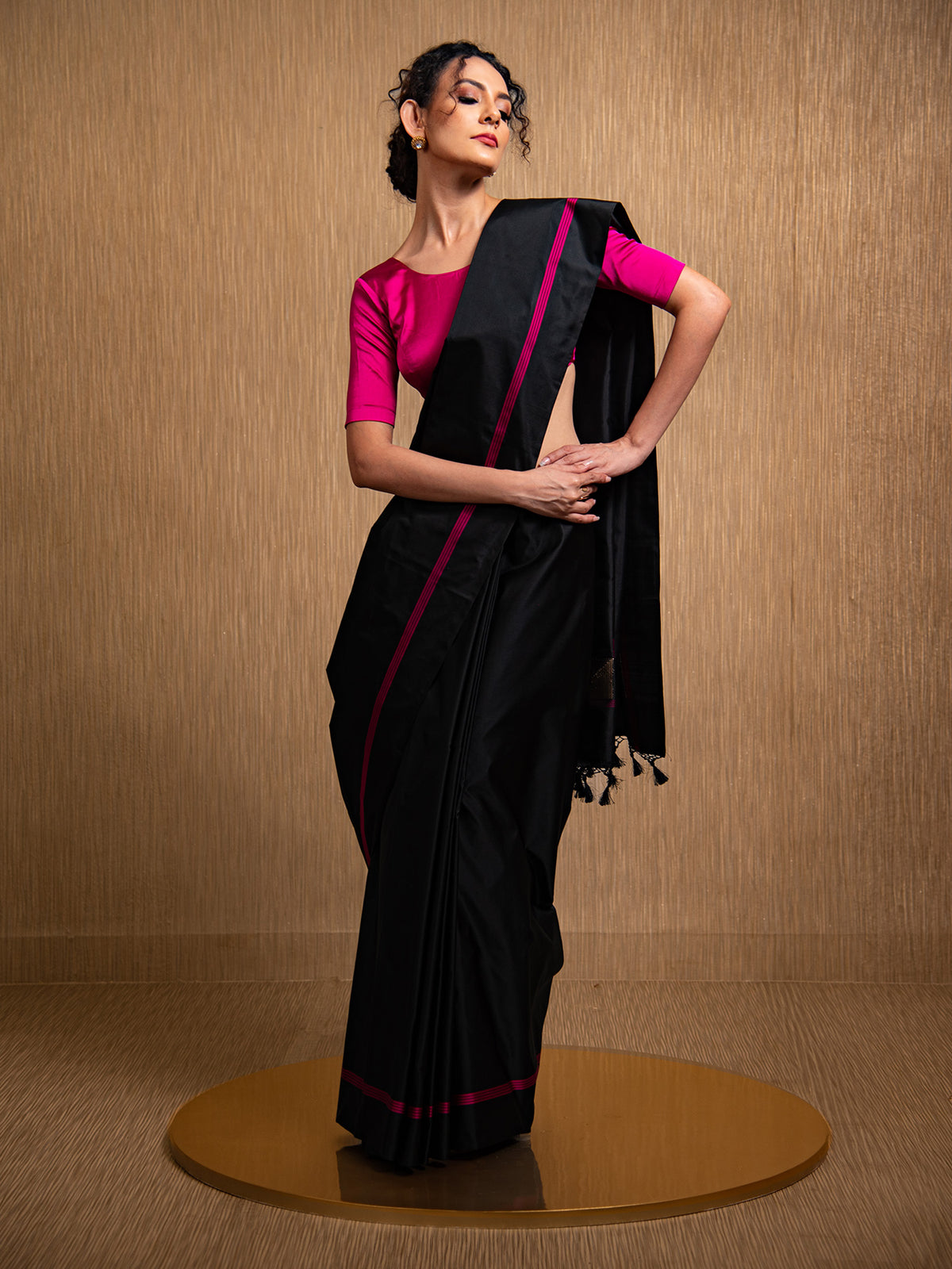Black Konia Satin Silk Handloom Banarasi Saree