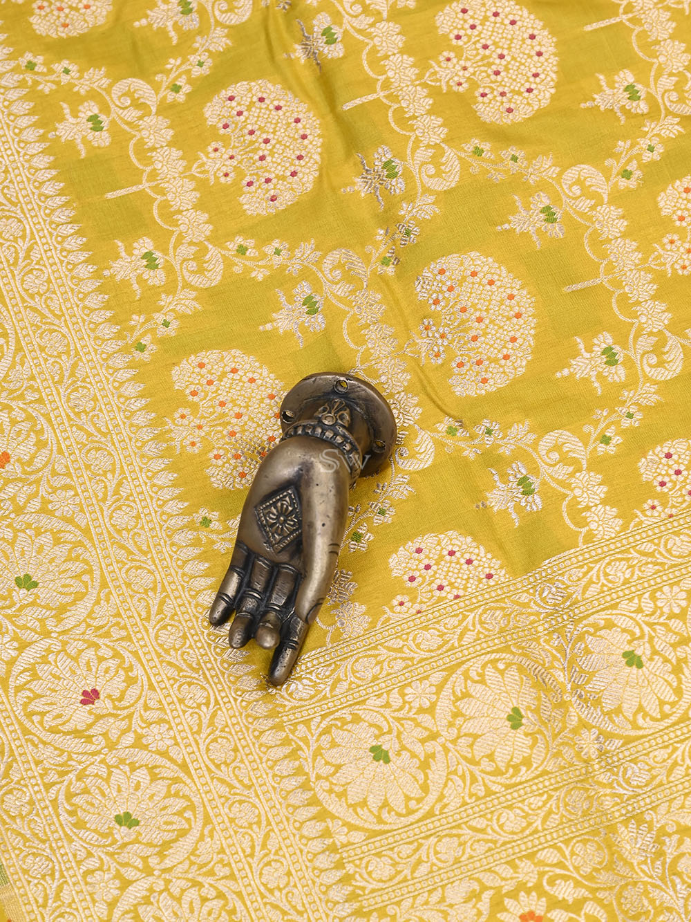 Yellow Meenakari Uppada Katan Silk Handloom Banarasi Saree - Gift Box - Sacred Weaves