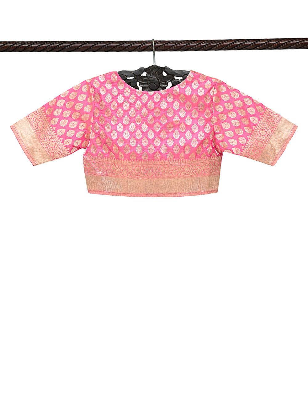 Pink Uppada Katan Silk Banarasi Ready-Made Blouse