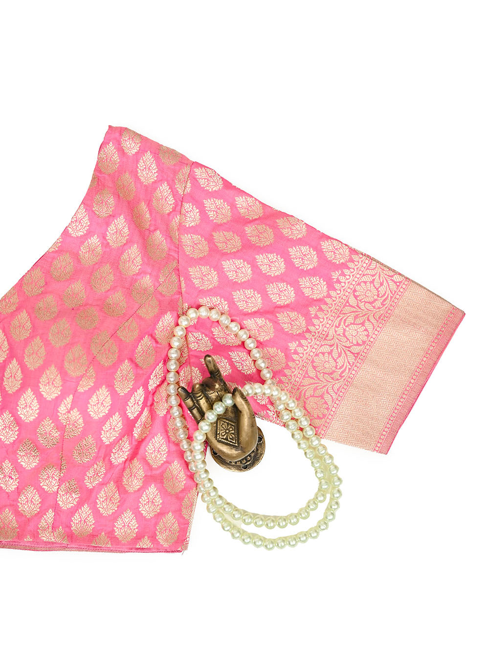Pink Uppada Katan Silk Banarasi Ready-Made Blouse