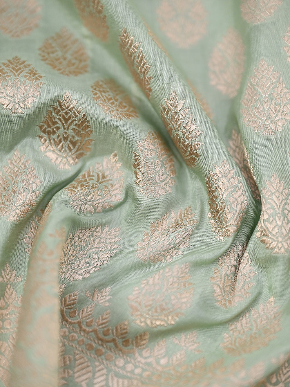 Mint Green Uppada Katan Silk Handloom Banarasi Fabric - Gift Box - Sacred Weaves