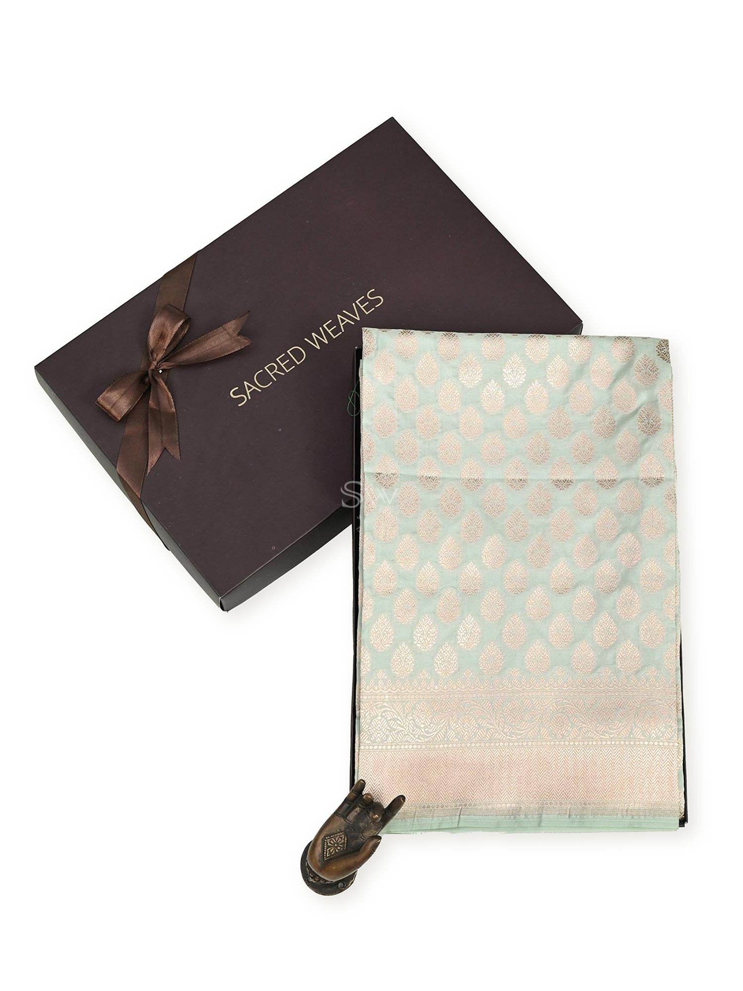 Mint Green Uppada Katan Silk Handloom Banarasi Fabric - Gift Box - Sacred Weaves