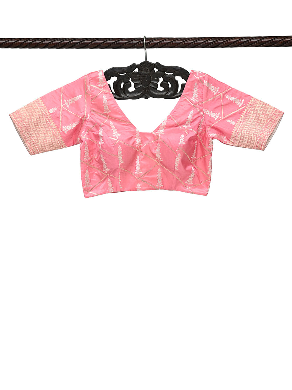 Pink Sona Rupa Katan Silk Banarasi Ready-Made Blouse
