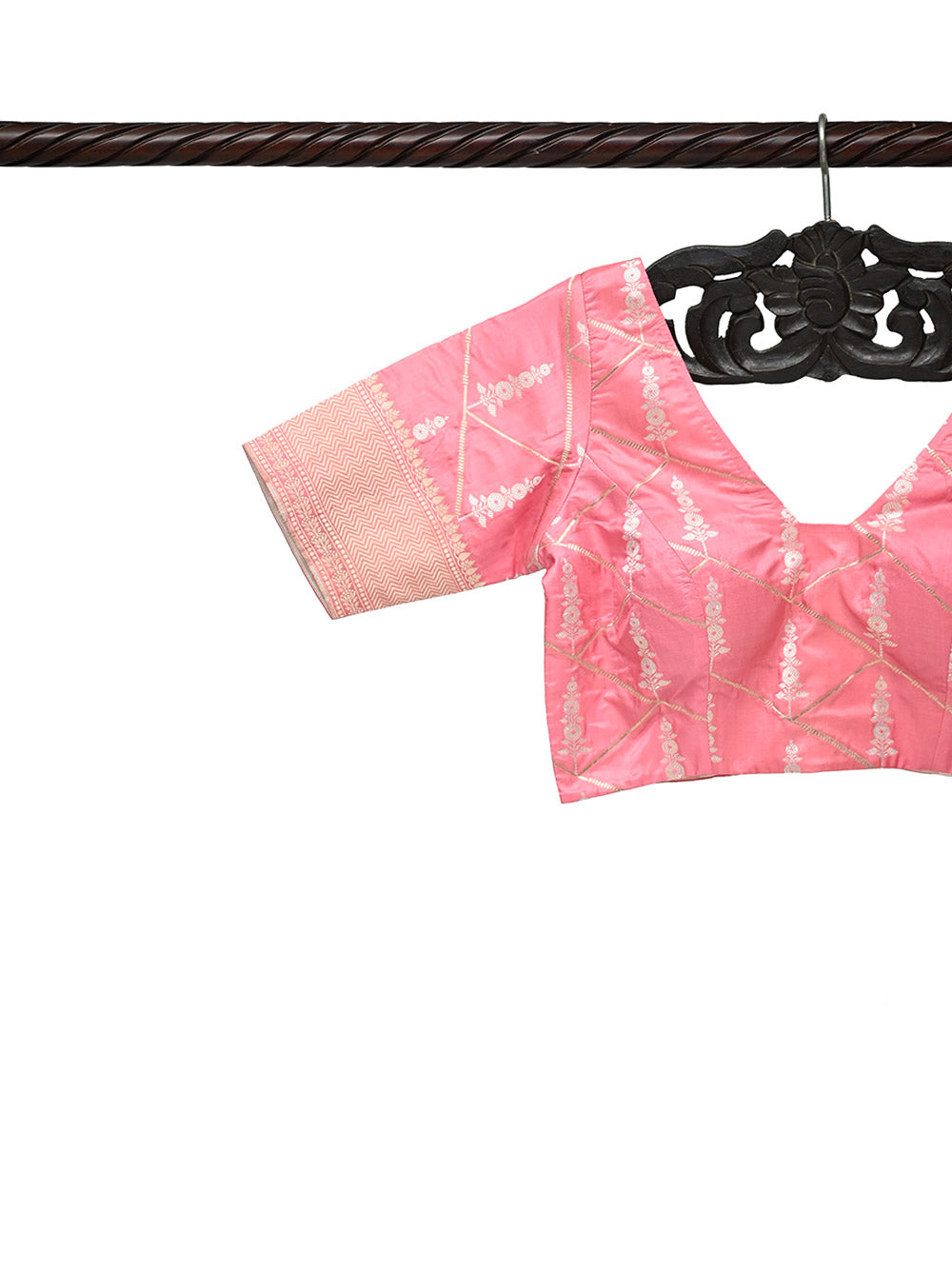 Pink Sona Rupa Katan Silk Banarasi Ready-Made Blouse