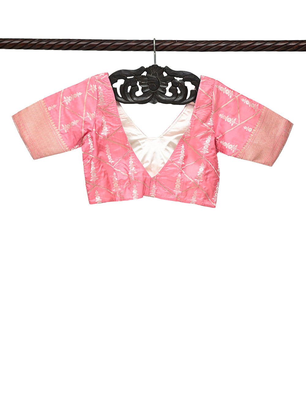 Pink Sona Rupa Katan Silk Banarasi Ready-Made Blouse