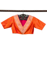Orange Pink Tanchoi Silk Banarasi Ready-Made Blouse - Sacred Weaves