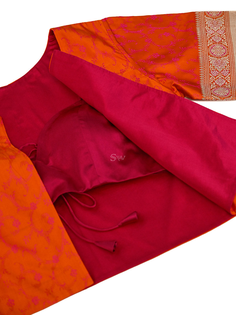 Orange Pink Tanchoi Handloom Banarasi Jacket