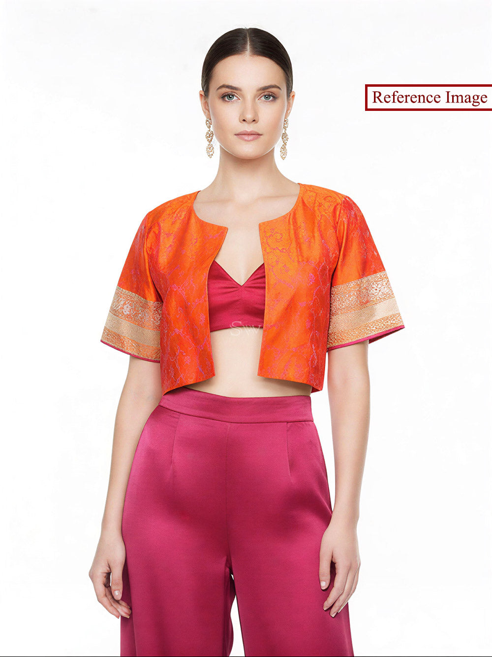 Orange Pink Tanchoi Handloom Banarasi Jacket