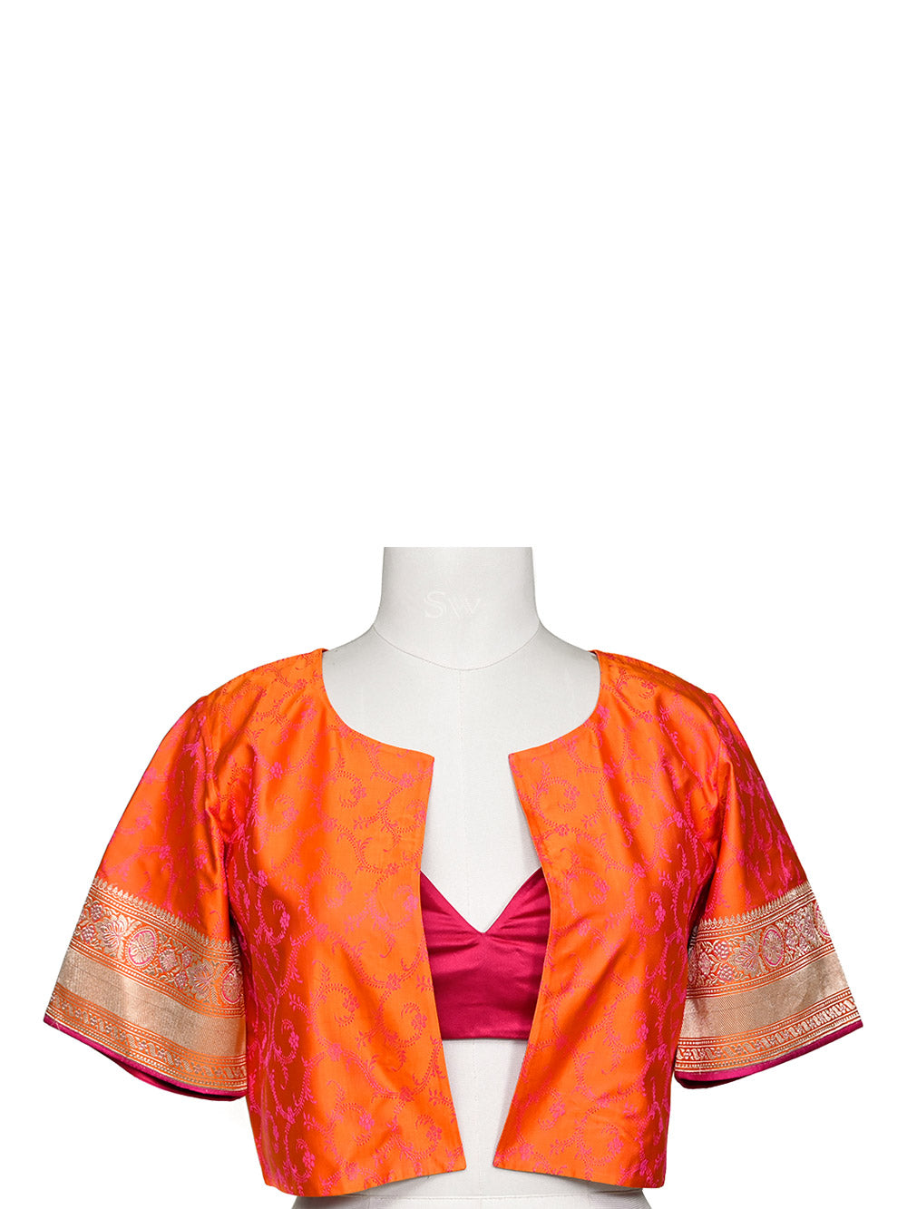 Orange Pink Tanchoi Handloom Banarasi Jacket