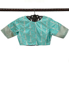 Aqua Blue Katan Silk Banarasi Ready-Made Blouse -  Sacred Weaves