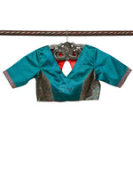 Green Blue Tanchoi Silk Banarasi Ready-Made Blouse