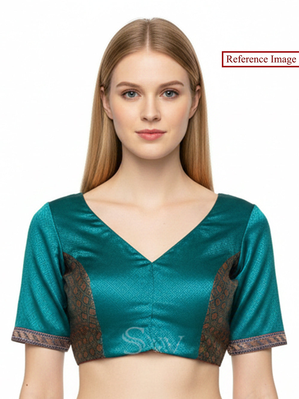 Green Blue Tanchoi Silk Banarasi Ready-Made Blouse