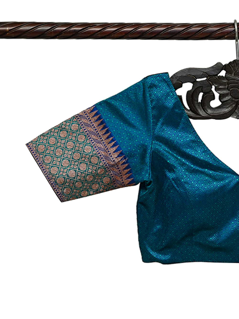 Blue Green Tanchoi Silk Banarasi Ready-Made Blouse - Sacred Weaves