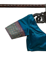Blue Green Tanchoi Silk Banarasi Ready-Made Blouse - Sacred Weaves