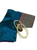 Blue Green Tanchoi Silk Banarasi Ready-Made Blouse - Sacred Weaves