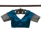 Blue Green Tanchoi Silk Banarasi Ready-Made Blouse - Sacred Weaves