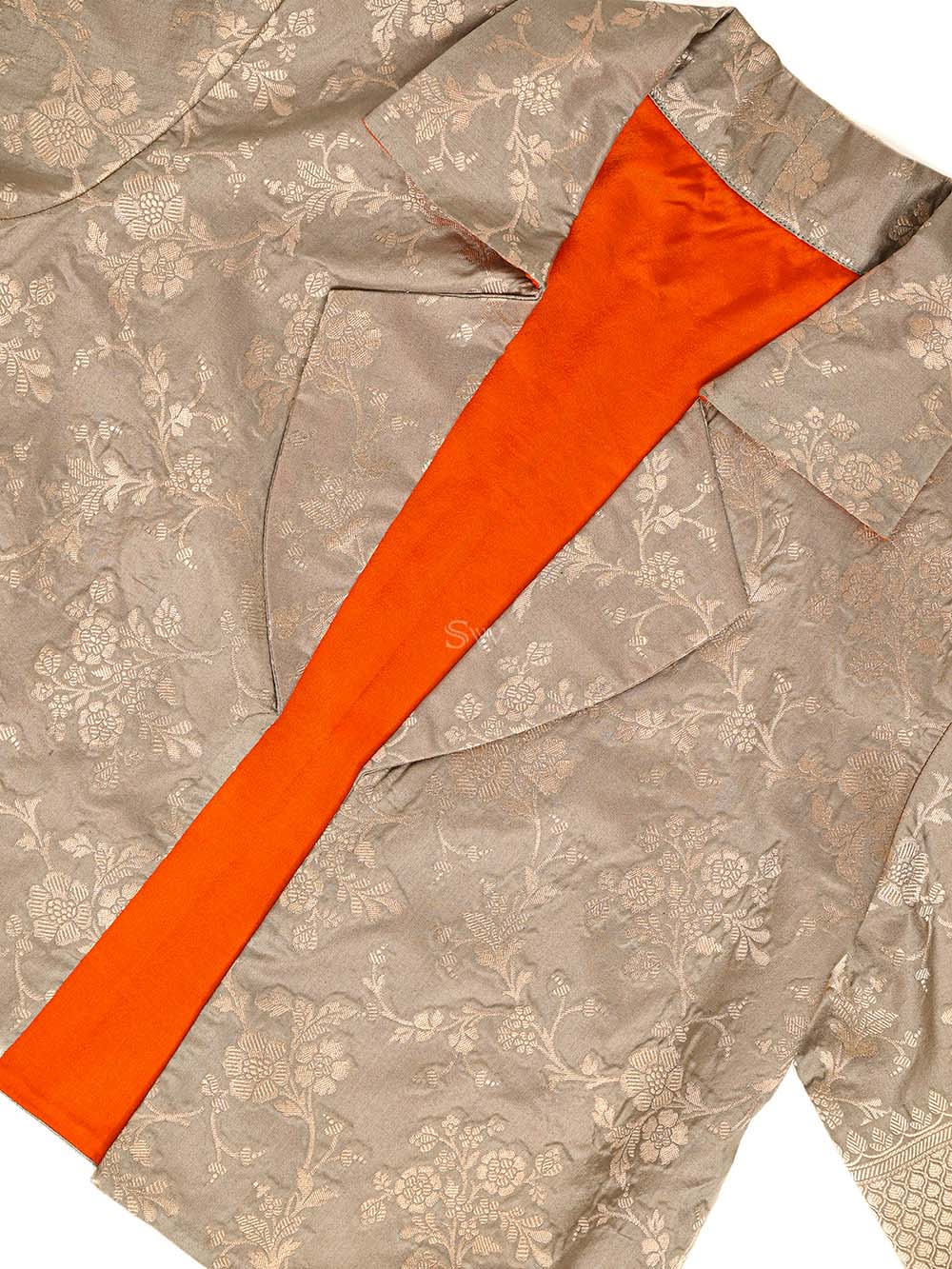 Grey Silk Handloom Banarasi Jacket - Sacred Weaves